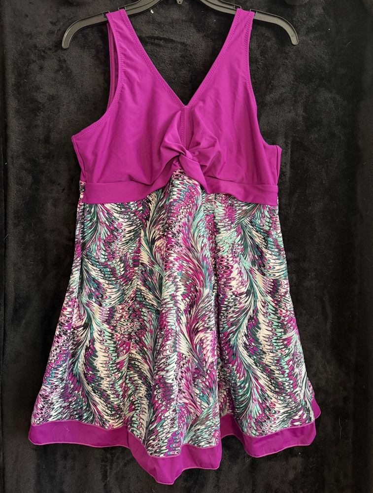 Hello Summer! Fit & Flare Purple/Multicolor Abstract V-Neck Knit Dress 2XL