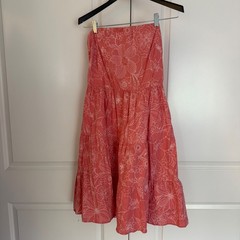 Womens XL Pink Cotton Floral Strapless Tiered Midi Dress