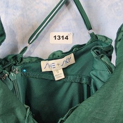 She + Sky Emerald Green Ruffle Tiered Babydoll Mini Dress Cross Back Small