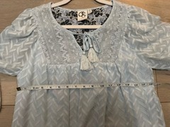 Anthro One September Carraroe Peasant Dress XS Blue Boho Chevron Smocked Tunic