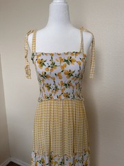 bebop Women’s Yellow/White/Green Tie Strap Maxi Sun Dress M