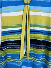 Glamour Womens Size 6 Sleeveless Midi Dress Tie Neck Blue Green Stripe Stretch