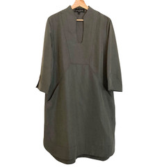 HILTON HOLLIS Shift Dress Women Size L Relaxed 3/4 Slve Shirttail Designer Green