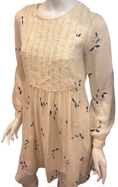 Free People Size 4 Feather Bone Ivory Embroidered High Neck Sheer Layer Dress