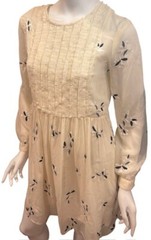 Free People Size 4 Feather Bone Ivory Embroidered High Neck Sheer Layer Dress