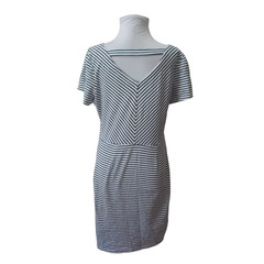 TOMMY BAHAMA Navy & White Striped w/ Tropical Flower Print T-Shirt Dress Sz M