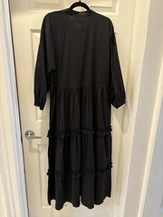 NWT The Lulo Project Bogota Midi Dress Black Tiered Ruffle TieFront CottonSize L