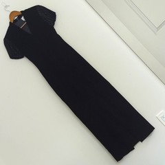 Rimini By Shaw Black Velvet Beaded Sleeves Maxi Dress Gown Formal 90s
