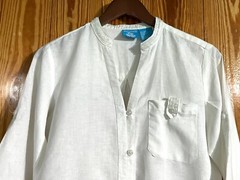 Blue Island White Linen Size Small Beaded Roll Tab Sleeve Button Shirt Dress