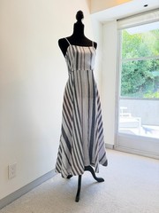 Madewell 100% Linen Striped Circle Maxi Dress w POCKETS White Blue Red US 4