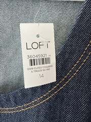 LOFT Denim Swing Mini Dress Sz 14 Puff Short Sleeves Dark Wash Fit N Flare NWT