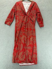 Unbranded Womens 3/4 Sleeve V Neck Midi Dress Red Yellow Size L