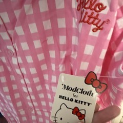 ModCloth Hello Kitty Plus 4X Pink/White Gingham Bow Button Short Sleeve Dress