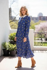 FINERY blue floral collared long sleeve midi dress size 10 NEW
