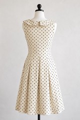 Johnston & Murphy Cream Black Mini Gold Polka Dot Fit and Flare Dress Size 6