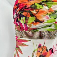 Cache Strapless Floral Print Maxi Dress size 2 Embellished Rhinestone Waist *