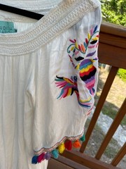Judith March Off Shoulder Embroidered Dress Tunic Lined Sz M Colorful Birds New