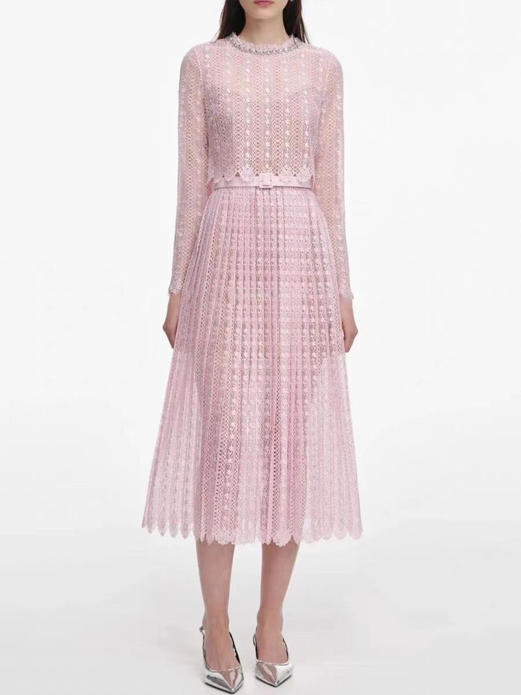 Self-Portrait pink Lace Pleated Two fake dresses Dress Pleated Skirt