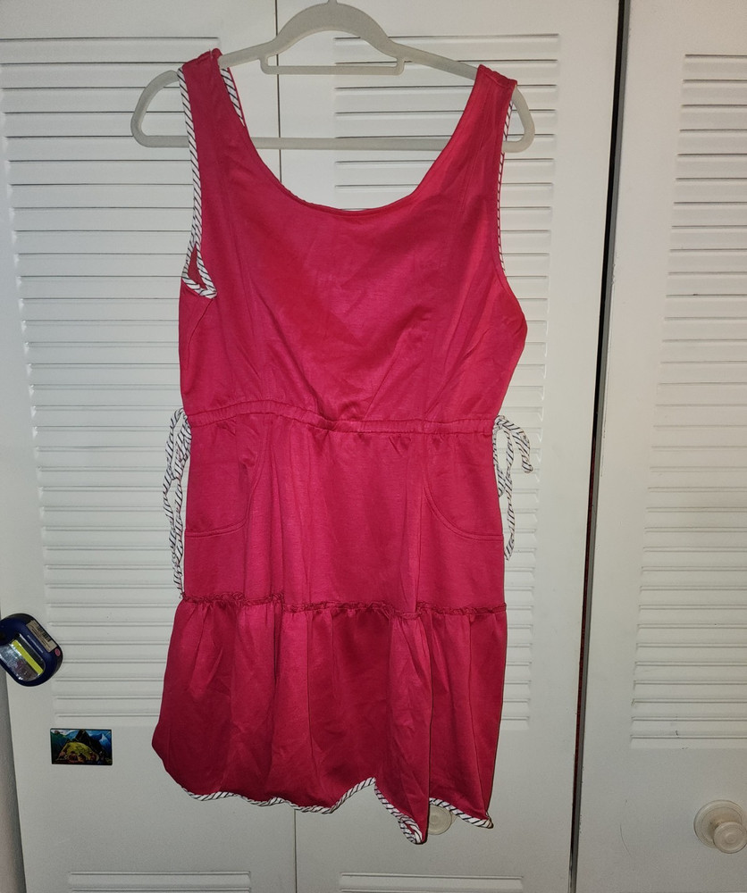 NWT, Umgee Pink Solid Woven Sundress Sleeveless Scoop Neck, Just Anove Knee (M)