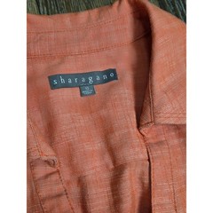 Sharagano Womens Size 10 Coral Orange Full Zip Sleeveless Belted Shirt Dress