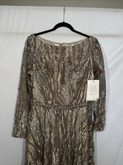 NWT Mac Duggal [ 10 ] 79261 Sequin Long Sleeve Bateau A-Line Gown Mocha G1298