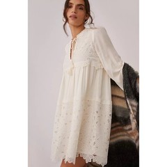 Anthropologie Ivory Lace Mini Dress Large Boho Bridal Cottagecore Honeymoon
