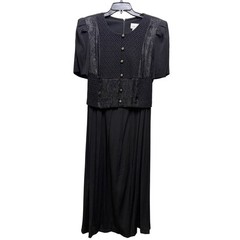 Vtg Lady Dorby Prairie Dress Womens 16W Black Crochet Floral Jacquard Whimsigoth