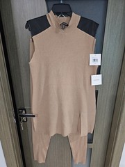 Ellen Tracy Camel Brown Sleeveless Sweater Dress With Matching Pants Set Size XL