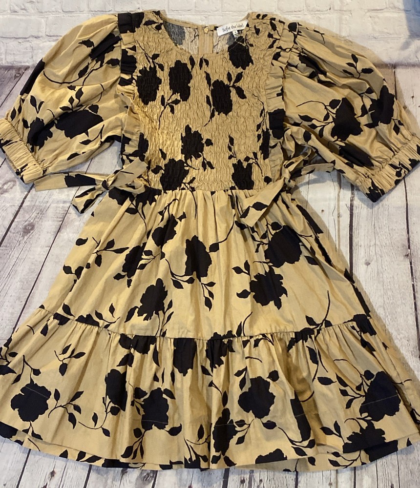 Sofie the Label Mini Babydoll Dress Floral Puffed Sleeves Size Small Cotton