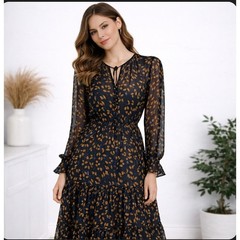 Christy Lynn Floral Maxi Dress Medium Sheer Black Leaf Long Sleeve Silk Blend