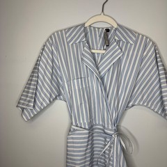 Sofie D&rsquo;Hoore Dina Striped Cotton Wrap Midi Dress Sky Blue White Size 36