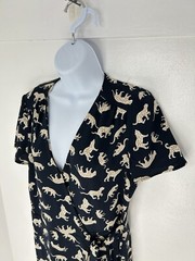 J. Crew Navy Blue Leopard Cat Print Wrap Dress Size 4 Animal Career Office