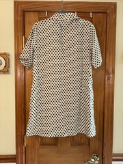 J Crew Polka Dot Linen Shirt Dress Size S Beige Black Preppy Parisian Classic