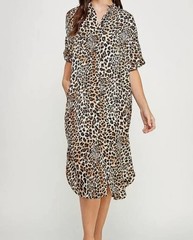 Ellison Button Up Leopard Print Oversized Dress Size Small