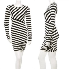 New Diane von Furstenberg DVF Sheath Dress Sz Small Black & White Stripes Ruched