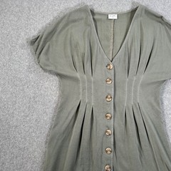 Others Follow V-Neck Button Front Mini Dress Size Small Short Sleeve Green Pleat