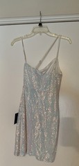 Lulus White Sequin One Shoulder Strappy Bodycon Mini Dress, Women&rsquo;s Size M