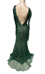 Monique Lhuillier 2013 Runway Green Bead Sequin Embroidered Long Dress Gown US 2