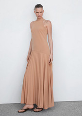 NWT MANGO MNG COFFEE PLEATED PANEL MAXI DRESS SZ S US 4