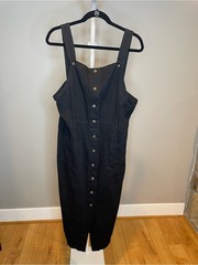Gloria Vanderbilt Black Button-Front Pinafore Overall Midi Dress