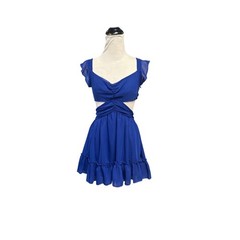 Lucy In The Sky Blue Lace Up Back Cut Out Ruffle Mini Dress Womens Size S
