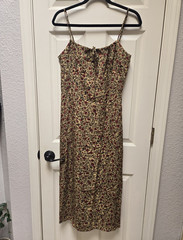 NWT Floral Midi Slip Dress With Front Tie & Keyhole in Beige and Red, Large