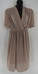 True Vintage Leslie Fay 1950 1970 Women&rsquo;s Beige Solid Sheer Short Sleeve Dress L
