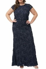 JS COLLECTIONS Navy Sequined Soutache Lace Blouson Bodycon Gown SZ 12 NEW
