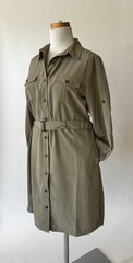 TravelSmith Earth Tone Green Button Down Belted Dress w/ Pockets – SZ LP Petites
