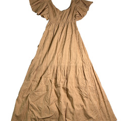 Sim & Sam Flutter Sleeve Cottage Maxi Dress Womens Small Tan 100% Cotton Boho
