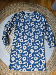 Blue Geometric Floral V-Neck Shift Dress Mod Retro Boho Chic Preppy Daisy SP