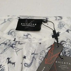 Killstar Dazed Skull Sheer Mesh Mini Dress White w Black Gothic Tattoo Print XL