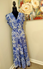 Cynthia Steffe Blue White Floral Tiered Maxi Dress Women&rsquo;s Small Boho Resort