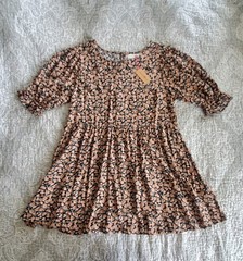 Natural Life Floral A-Line Puff Sleeve Short Dress, Size M, Rayon